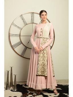 Neha Tarun - Pastel Pink Anarkali Kurta with Embroidered Dupatta & Belt (Set of 3)