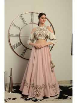 Neha Tarun - Ivory Color Blouse with Hand Embroidery Pink Skirt (Set of 2)