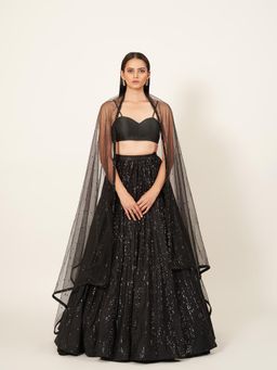 Neha Tarun - Strap Blouse with Sequenced Lehenga and Net Dupatta (Set of 3)