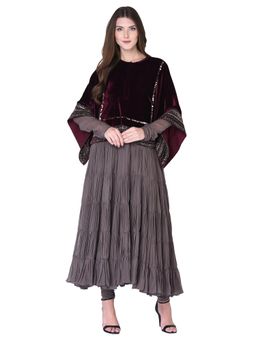 Neha Tarun - Grey Anarkali Kurta with Embroidered Kaftan Style Cape and Churidar (Set of 3)