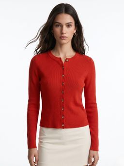 Outzidr - Women Red Full Sleeve Front Buttoned Top