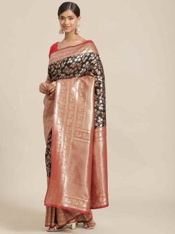 Silk Land - Banarasi Art Silk Saree with Unstiched Blouse Piece Black with Unstitched
