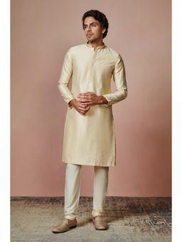 Manyavar - Beige Full Sleeves Kurta with Pencil Pajama (Set of 2)