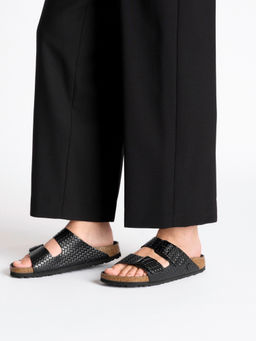 Birkenstock - Arizona Rivet Logo Unisex Black Natural Leather Two Strap Sandals