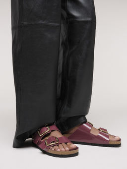 Birkenstock - Arizona Big Buckle Women Maroon Natural Leather Two Strap Sandals