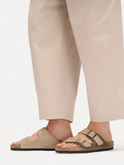 Birkenstock - Arizona Men Beige Mixed Leather Two Strap Sandals