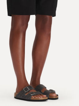 Birkenstock - Arizona Soft Footbed Unisex Grey Suede Leather Two Strap Sandals