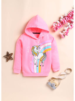 Lazy Shark - Girls Pink Graphic Printed Hooded Sweatshirt