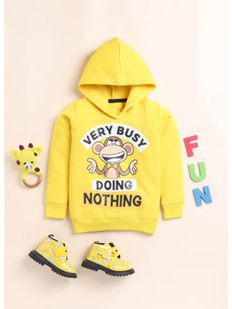 Lazy Shark - Girls Yellow Graphic Printed Hooded Sweatshirt