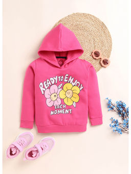 Lazy Shark - Girls Pink Graphic Printed Hooded Sweatshirt