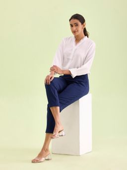 Go Colors - Women Solid Navy Stretch Ponte Pants