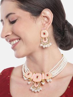 Gahan - Womens Pink Gold-Plated Kundan Jewellery Set