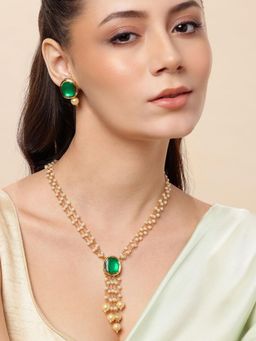Gahan - Gold-Plated Green Lightweight Kundan Jewellery Set
