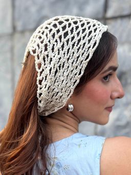 Hair Drama Co. - Off White Bohemian Crochet Headscarf with Celestial Charms