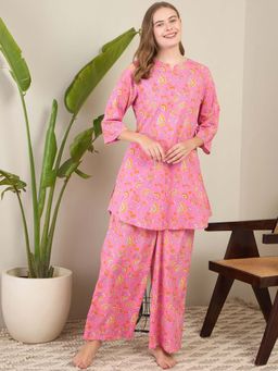 Gahan - Womens Pink Floral Printed Pure Cotton Co-Ord Set