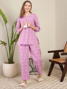Gahan - Womens Purple Cotton Printed Co-Ord Set