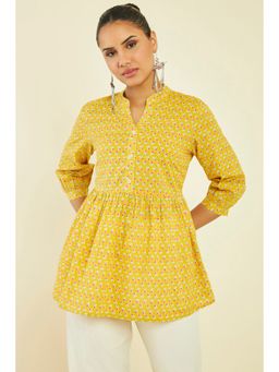Soch - Women Mustard Cotton Floral Tunic