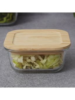 HomeTown - Robust Glass Square Container with Bamboo Lid 520 ml in Transparent