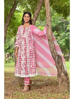 Zolo Label - Janya Pink Embroidered Cotton Kurta (set Of 3)