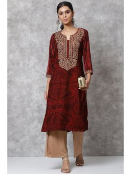 Biba - Red Straight Poly Cotton Kurtas