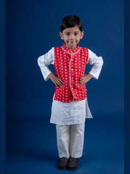 Mini Maana - Atharv Cotton Embroidered Kurta with Pyjama and Nehru Jacket