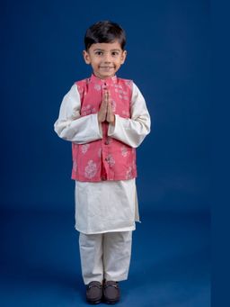 Mini Maana - Pink Anuj - Muslin Silk Kurta with Pyjama and Nehru Jacket