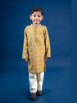 Mini Maana - Yellow Arnit Boys Cotton Printed Kurta Set
