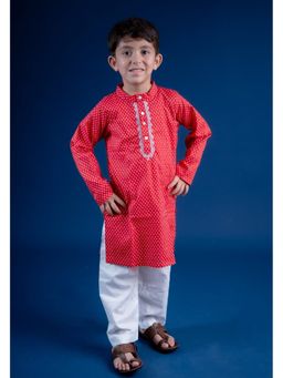 Mini Maana - Aarush Boys Red Cotton Embroidered Kurta Set