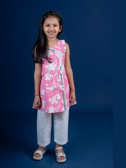 Mini Maana - Anvi Girls - Pink Printed Cotton Kurta Set