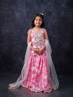Mini Maana - Miliha Girls Pink Cotton Printed Lehenga Set