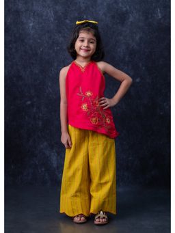 Mini Maana - Salome Girls Red Cotton Embroidered Palazzo Set