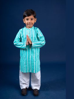 Mini Maana - Blue Ivaan Boys Printed Cotton Kurta Set