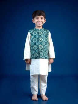 Mini Maana - Green Jivin Cotton Printed Kurta Pyjama Bandi Set