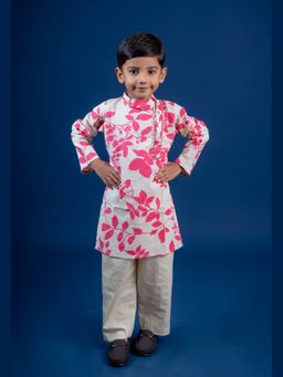 Mini Maana - Pink Manan Boys Cotton Printed Embroidered Kurta Set