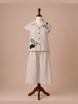 Tilsim by Sagarika Mehrotra - Beige Striped Palm Leaf Co-Ord Set