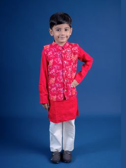 Mini Maana - Ritwik Cotton Embroidered Kurta Pyjama and Nehru Jacket