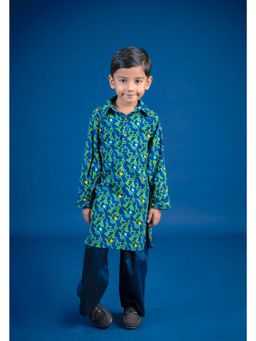 Mini Maana - Zian Blue Printed Pathani Kurta Set