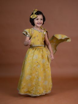 Mini Maana - Zia Girls Moss Green Muslin Silk Embroidered Lehenga Set