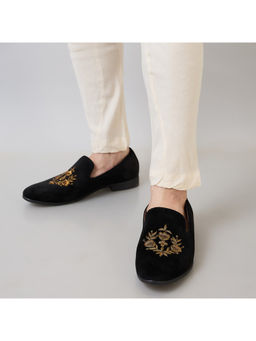 REGAL - Black Men Embroidered Suede Loafers