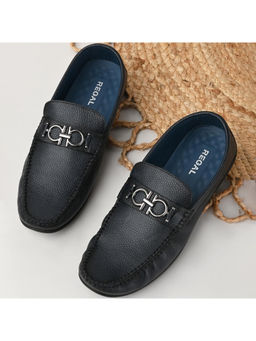 REGAL - Navy Blue Men Casual Leather Buckled Loafers