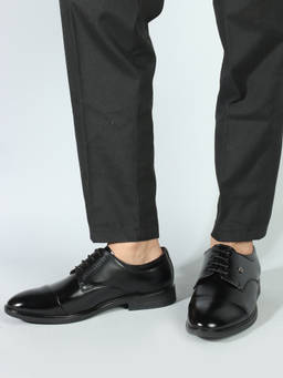 Carlton London - Black Round Toe Lace-Ups Men Derbies