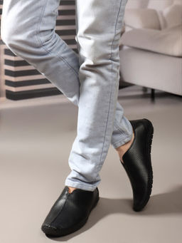 Carlton London - Black Square Toe Slip On Men Loafers