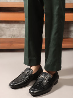 Carlton London - Black Round Toe Slip On Men Loafers