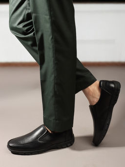 Carlton London - Black Square Toe Slip On Men Loafers