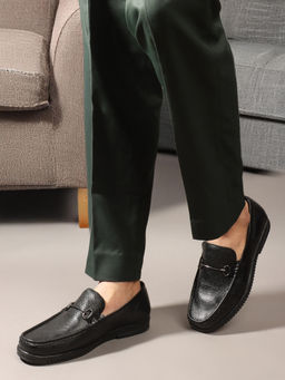 Carlton London - Black Square Toe Slip On Men Loafers