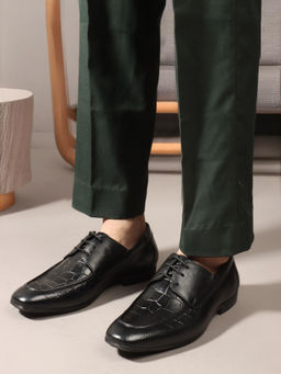 Carlton London - Black Square Toe Lace-Ups Men Derbies