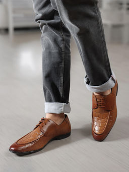 Carlton London - Brown Square Toe Lace-Ups Men Derbies