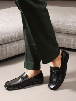 Carlton London - Black Square Toe Slip On Men Loafers