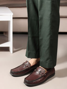 Carlton London - Cherry Wine Square Toe Slip On Men Loafers