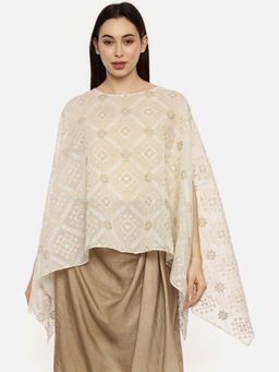 ASMI By Mayank Modi - Beige Ivory Silk Embroidered Top